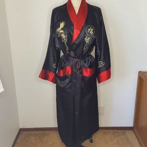Stunning Satin Black & Red Reversible Dragon Robe